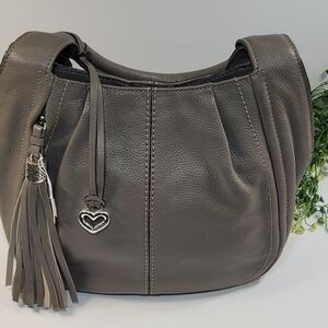 Brighton Brownish Gray Hobo Tote Leather Tassle Hand Bag